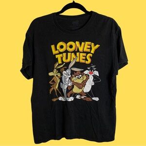 Black Looney Tunes T-Shirt with Yellow Accents - Cartoon Tee